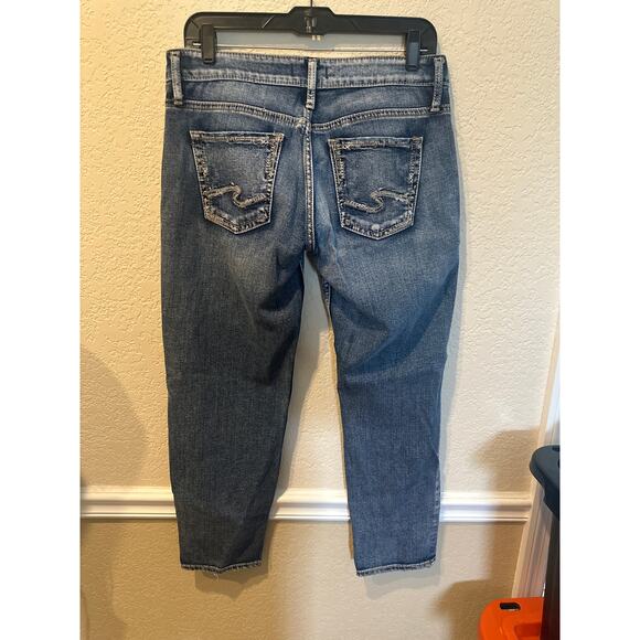 ⭐️ Women’s Silver Distressed Boyfriend Ankle Jeans. Size 25X25 - Picture 3 of 5